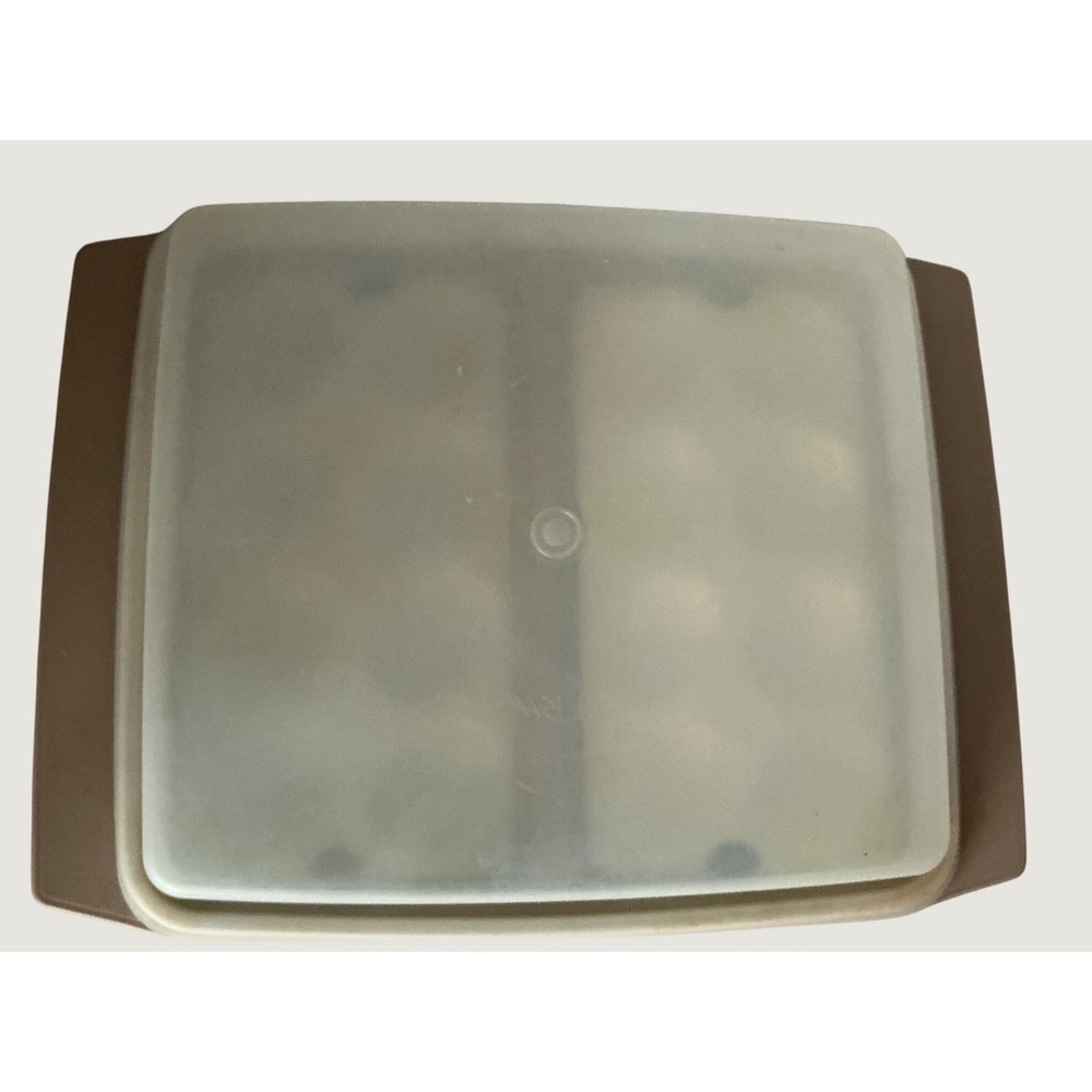 Tupperware Vintage Divided Serving Tray Almond Beige Lid Kitchen Storage Retro